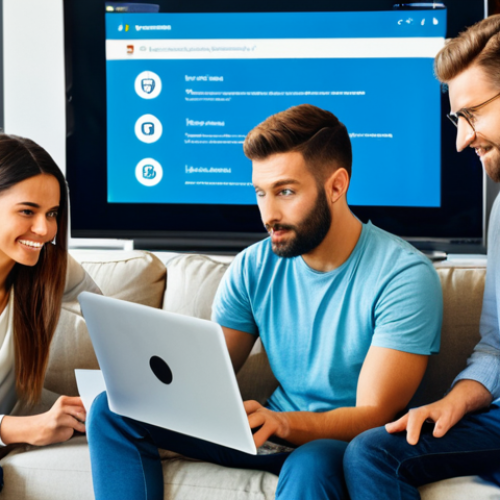 Password Security**

"A diverse group of friends gathered around a laptop, one pointing to a complex password on the screen. Emphasize security symbols like padlocks and keys subtly integrated into the background. The scene is bright and inviting, set in a modern living room. Everyone is fully clothed in casual, appropriate attire. Safe for work, appropriate content, family-friendly, perfect anatomy, correct proportions, professional illustration, high quality."

**