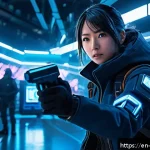 블루아카이브 학원별 주요 학생 - A dynamic anime-style scene featuring Shiroko, a skilled crowd control student, in a futuristic urba...