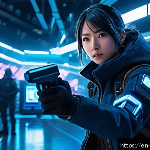 블루아카이브 학원별 주요 학생 - A dynamic anime-style scene featuring Shiroko, a skilled crowd control student, in a futuristic urba...